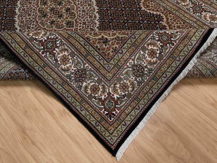5'11" x 9'1" New Hand Knotted Black Wool Rectangle Oriental Rug - MOA10291597