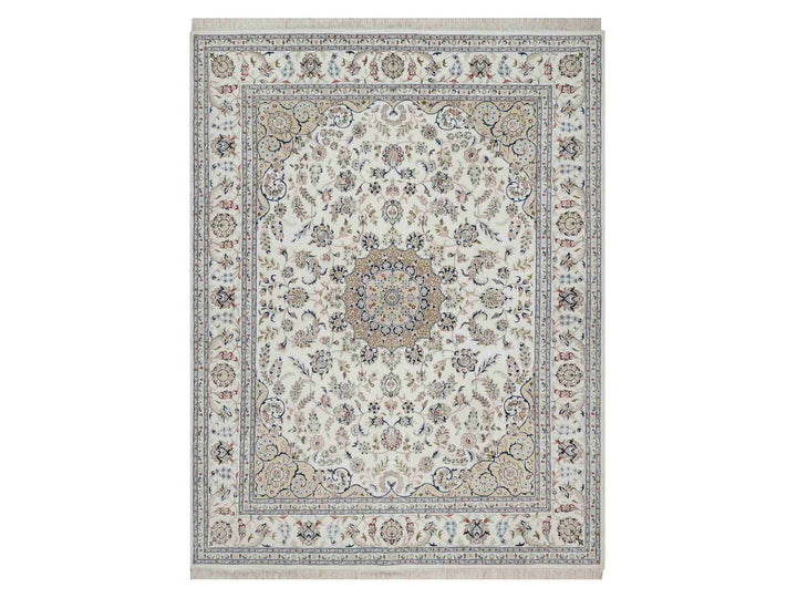 7'11" x 10'3" New Hand Knotted Ivory Wool & Silk Rectangle Oriental Rug - MOA10291598