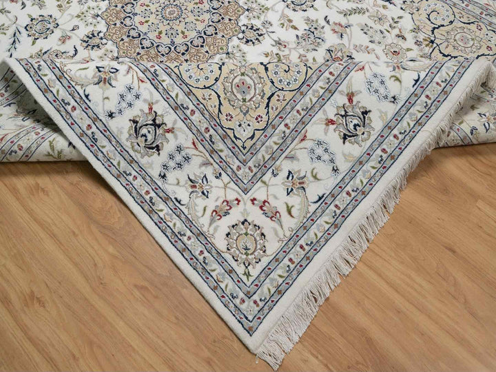 7'11" x 10'3" New Hand Knotted Ivory Wool & Silk Rectangle Oriental Rug - MOA10291598