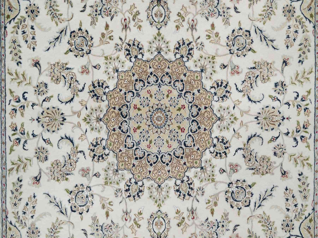 7'11" x 10'3" New Hand Knotted Ivory Wool & Silk Rectangle Oriental Rug - MOA10291598
