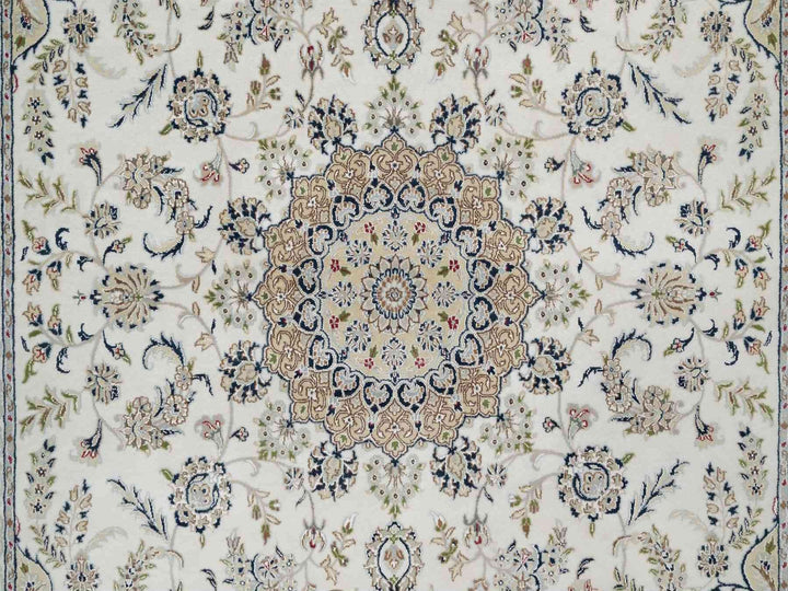 7'11" x 10'3" New Hand Knotted Ivory Wool & Silk Rectangle Oriental Rug - MOA10291598