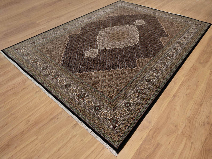 8'10" x 12'5" New Hand Knotted Black Wool Rectangle Oriental Rug - MOA10291600