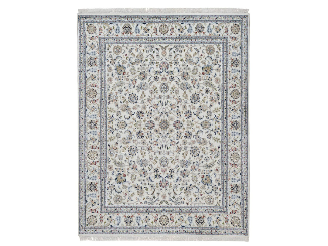 7'10" x 10'3" New Hand Knotted Ivory Wool & Silk Rectangle Oriental Rug - MOA10291601