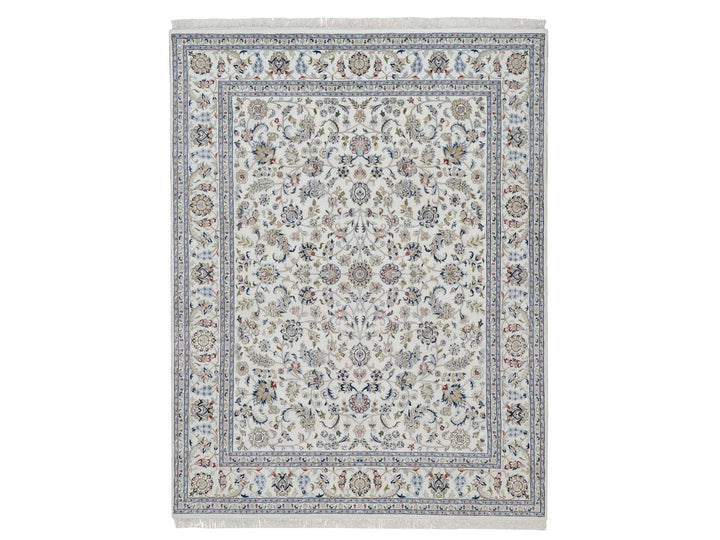 7'10" x 10'3" New Hand Knotted Ivory Wool & Silk Rectangle Oriental Rug - MOA10291601