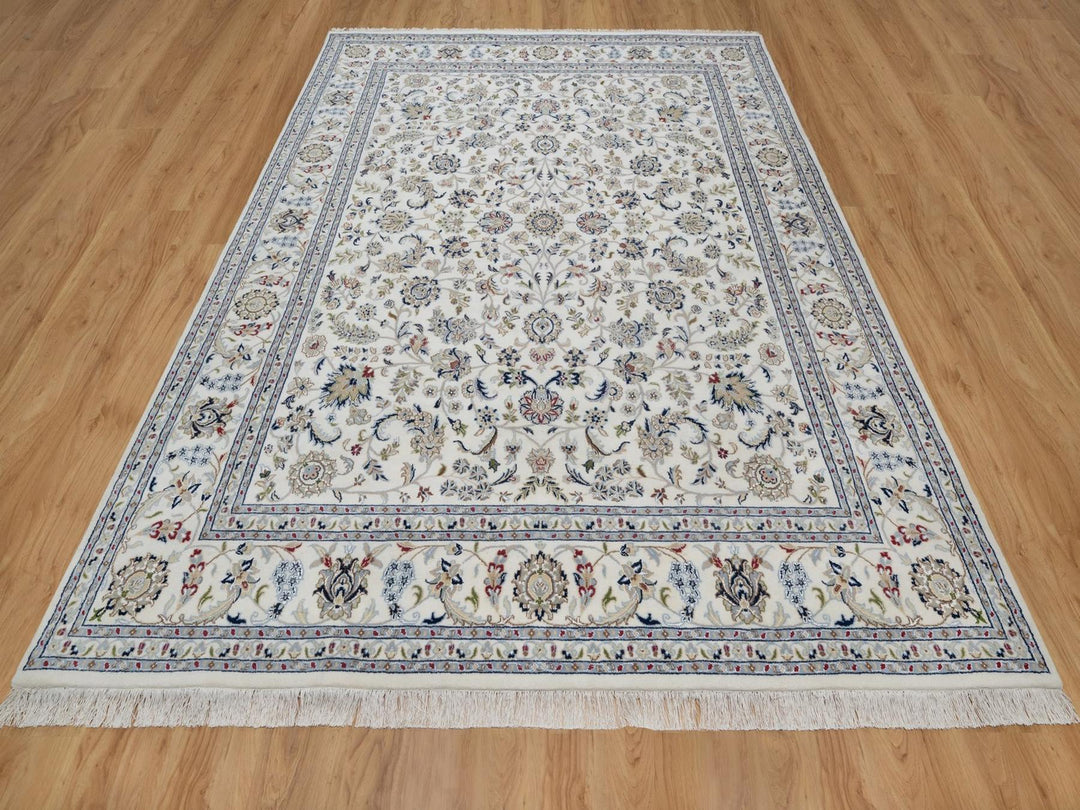 7'10" x 10'3" New Hand Knotted Ivory Wool & Silk Rectangle Oriental Rug - MOA10291601