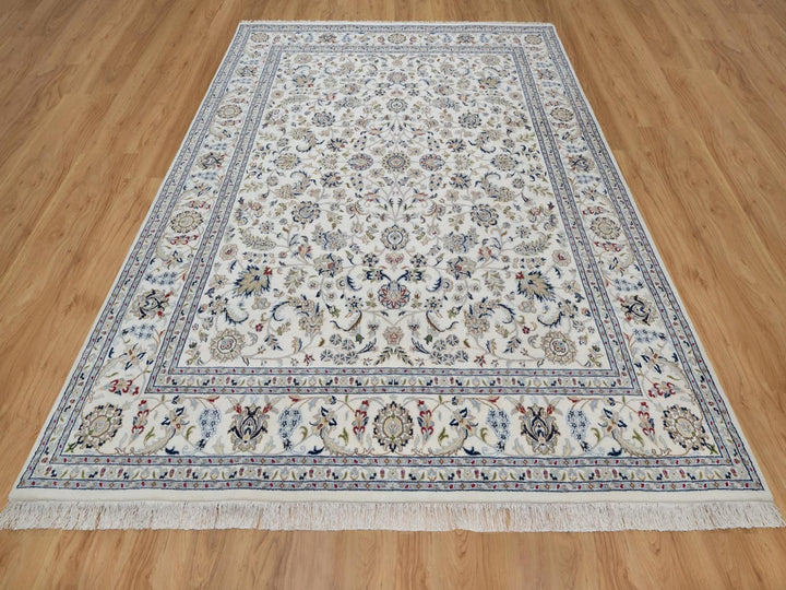 7'10" x 10'3" New Hand Knotted Ivory Wool & Silk Rectangle Oriental Rug - MOA10291601