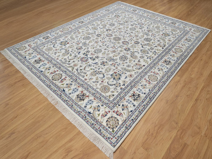 7'10" x 10'3" New Hand Knotted Ivory Wool & Silk Rectangle Oriental Rug - MOA10291601