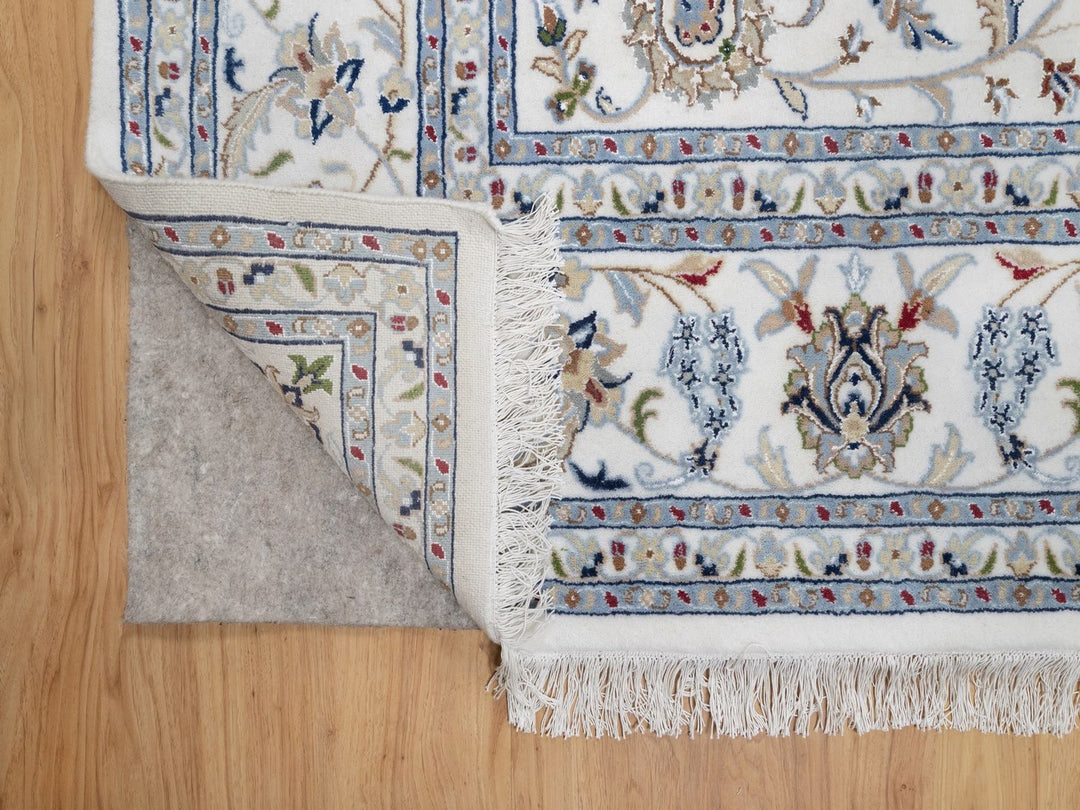 7'10" x 10'3" New Hand Knotted Ivory Wool & Silk Rectangle Oriental Rug - MOA10291601