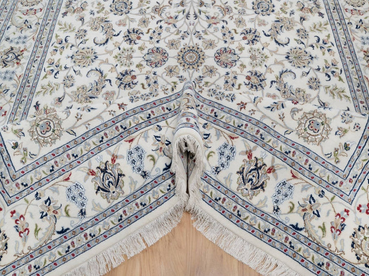 7'10" x 10'3" New Hand Knotted Ivory Wool & Silk Rectangle Oriental Rug - MOA10291601
