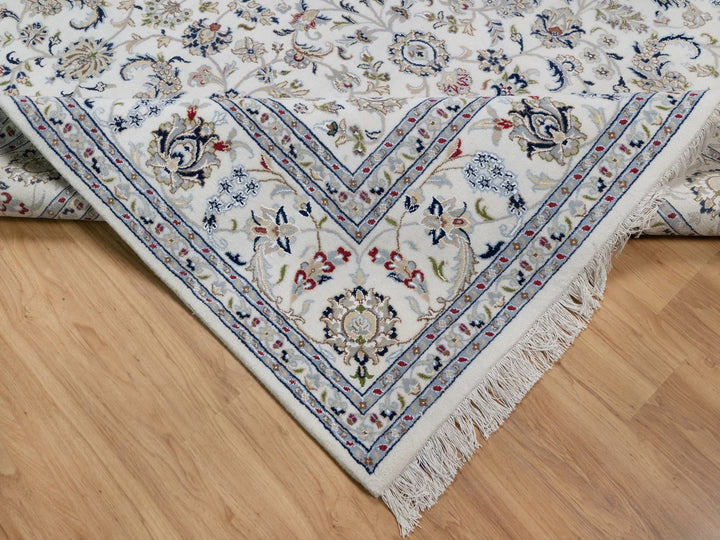 7'10" x 10'3" New Hand Knotted Ivory Wool & Silk Rectangle Oriental Rug - MOA10291601