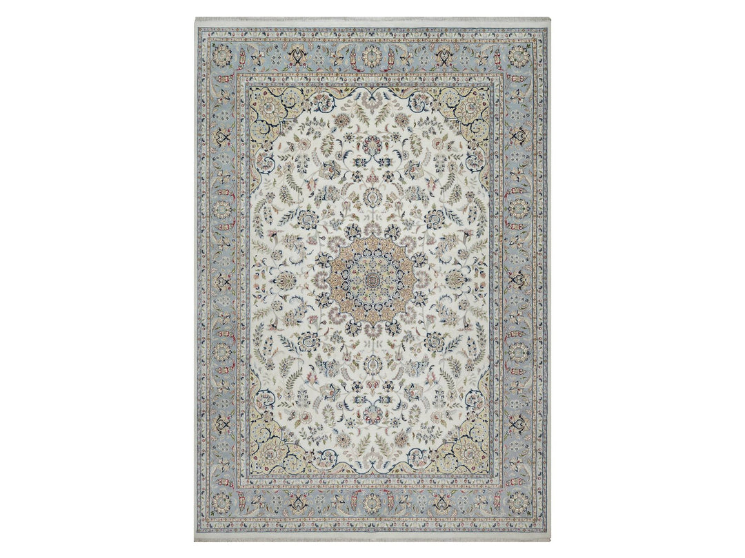 9'9" x 14'1" New Hand Knotted Ivory Wool & Silk Rectangle Oriental Rug - MOA10291603
