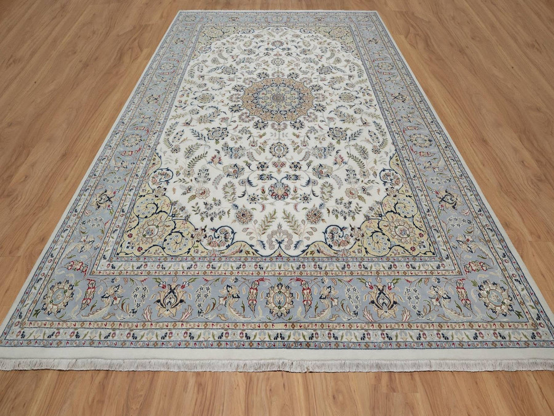 9'9" x 14'1" New Hand Knotted Ivory Wool & Silk Rectangle Oriental Rug - MOA10291603