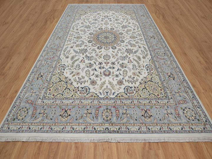 9'9" x 14'1" New Hand Knotted Ivory Wool & Silk Rectangle Oriental Rug - MOA10291603