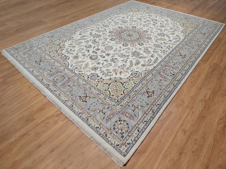 9'9" x 14'1" New Hand Knotted Ivory Wool & Silk Rectangle Oriental Rug - MOA10291603