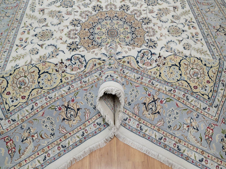 9'9" x 14'1" New Hand Knotted Ivory Wool & Silk Rectangle Oriental Rug - MOA10291603