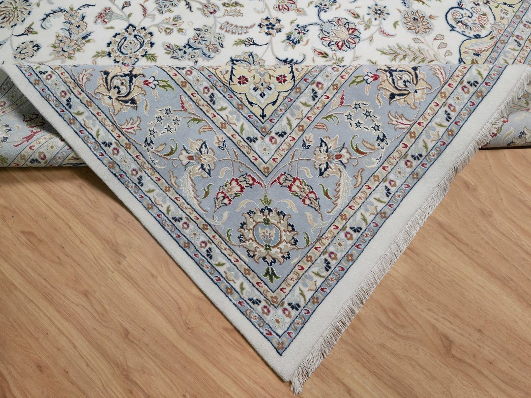 9'9" x 14'1" New Hand Knotted Ivory Wool & Silk Rectangle Oriental Rug - MOA10291603