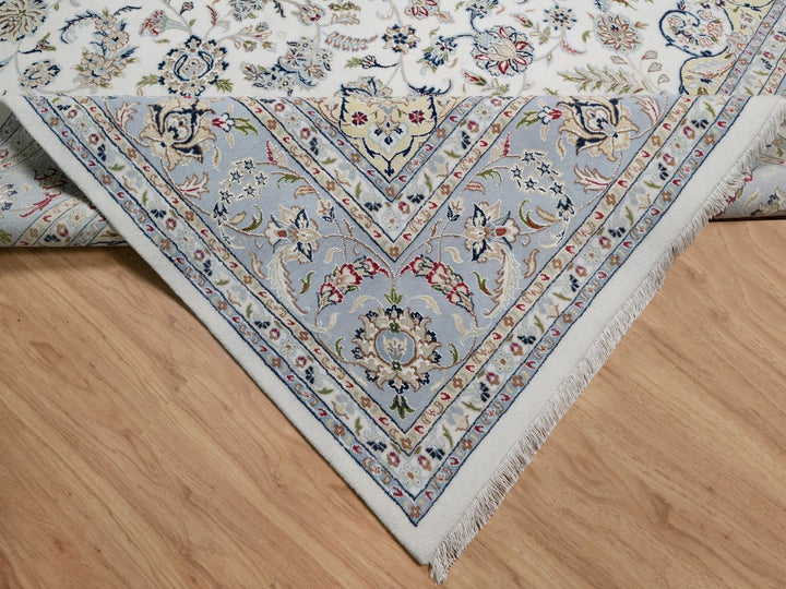 9'9" x 14'1" New Hand Knotted Ivory Wool & Silk Rectangle Oriental Rug - MOA10291603