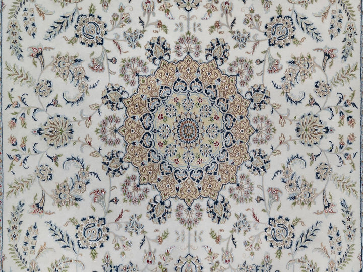 9'9" x 14'1" New Hand Knotted Ivory Wool & Silk Rectangle Oriental Rug - MOA10291603