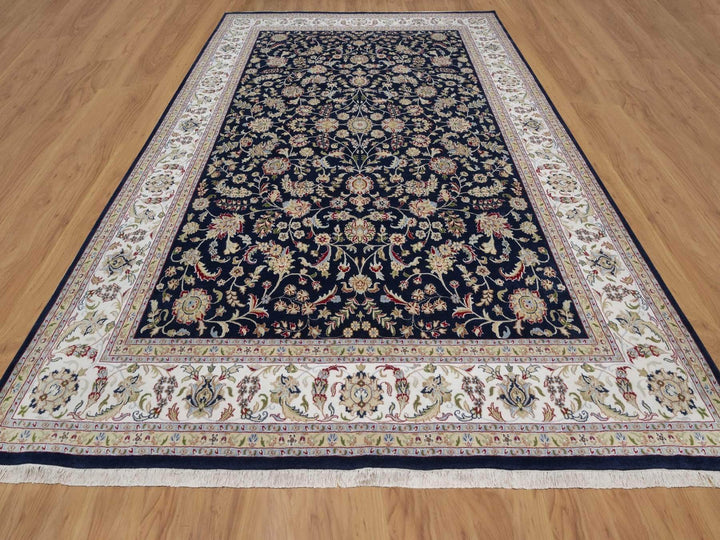 9'10" x 14'2" New Hand Knotted Blue Wool & Silk Rectangle Oriental Rug - MOA10291604