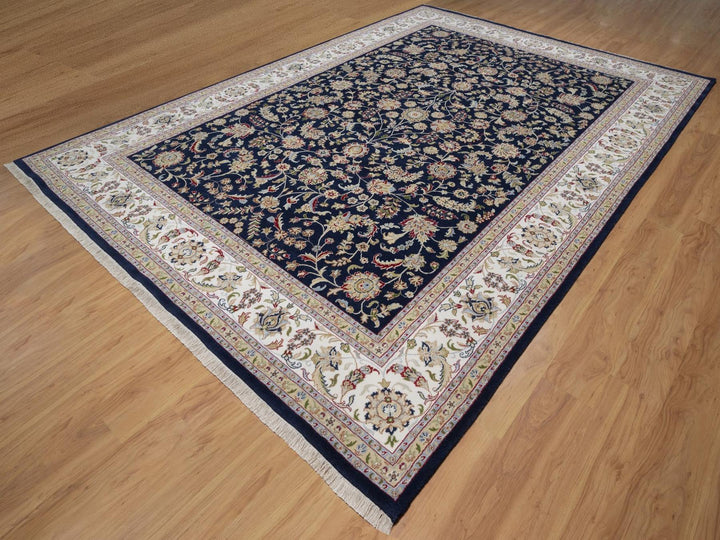 9'10" x 14'2" New Hand Knotted Blue Wool & Silk Rectangle Oriental Rug - MOA10291604