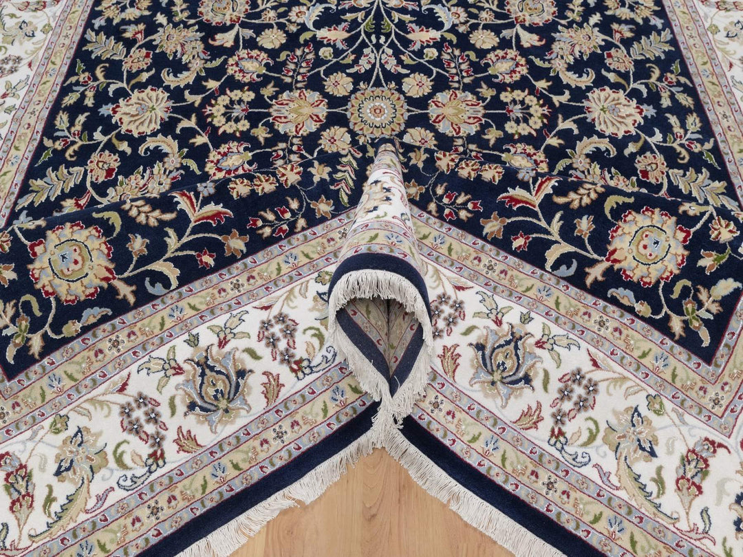 9'10" x 14'2" New Hand Knotted Blue Wool & Silk Rectangle Oriental Rug - MOA10291604