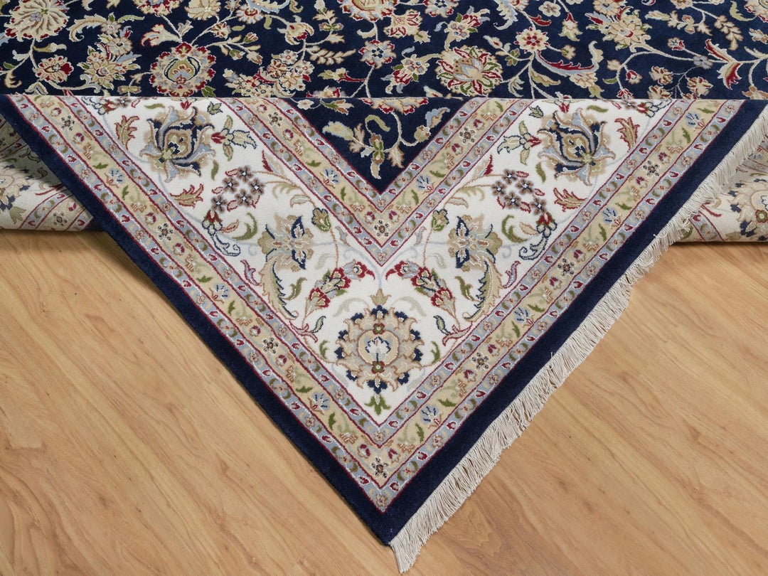9'10" x 14'2" New Hand Knotted Blue Wool & Silk Rectangle Oriental Rug - MOA10291604