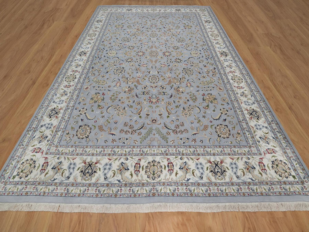 9'11" x 14'2" New Hand Knotted Blue Wool & Silk Rectangle Oriental Rug - MOA10291605