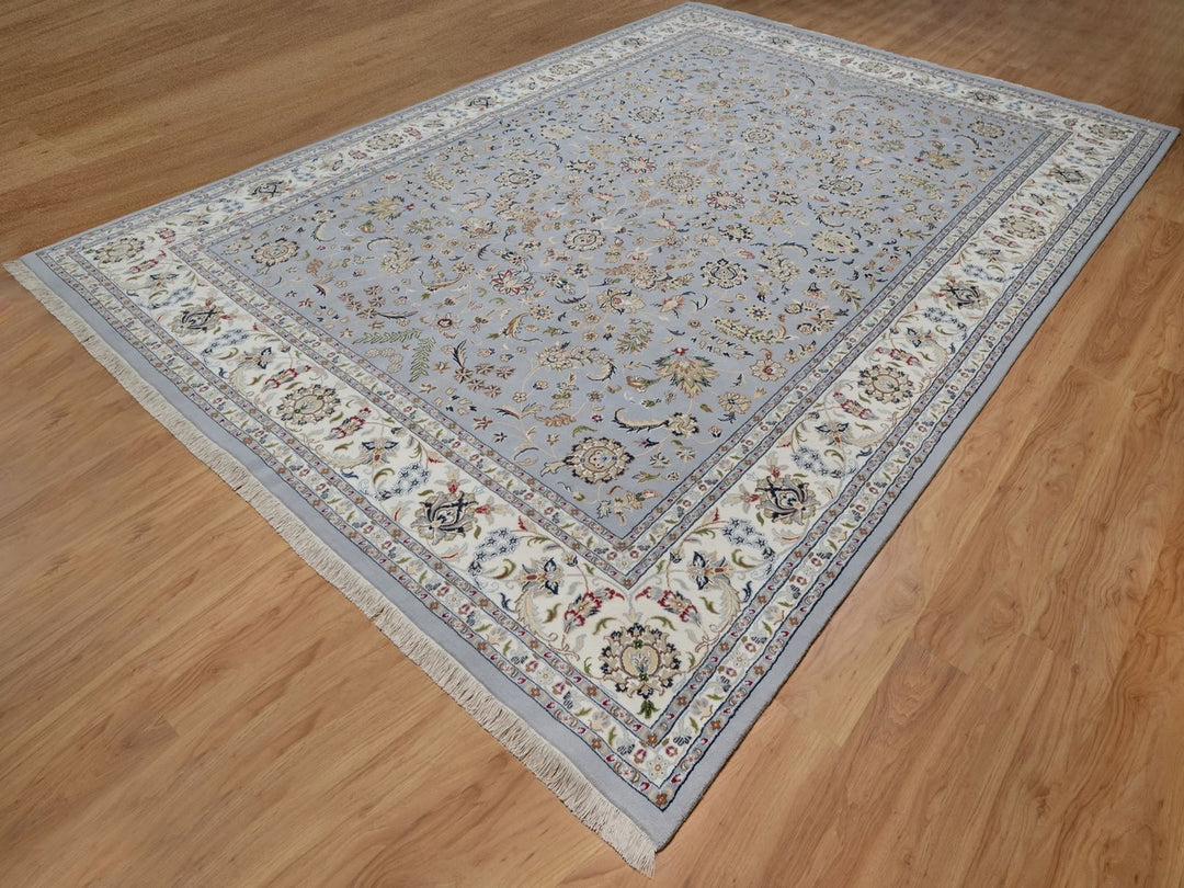 9'11" x 14'2" New Hand Knotted Blue Wool & Silk Rectangle Oriental Rug - MOA10291605