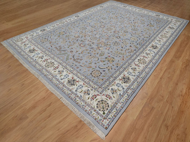 9'11" x 14'2" New Hand Knotted Blue Wool & Silk Rectangle Oriental Rug - MOA10291605
