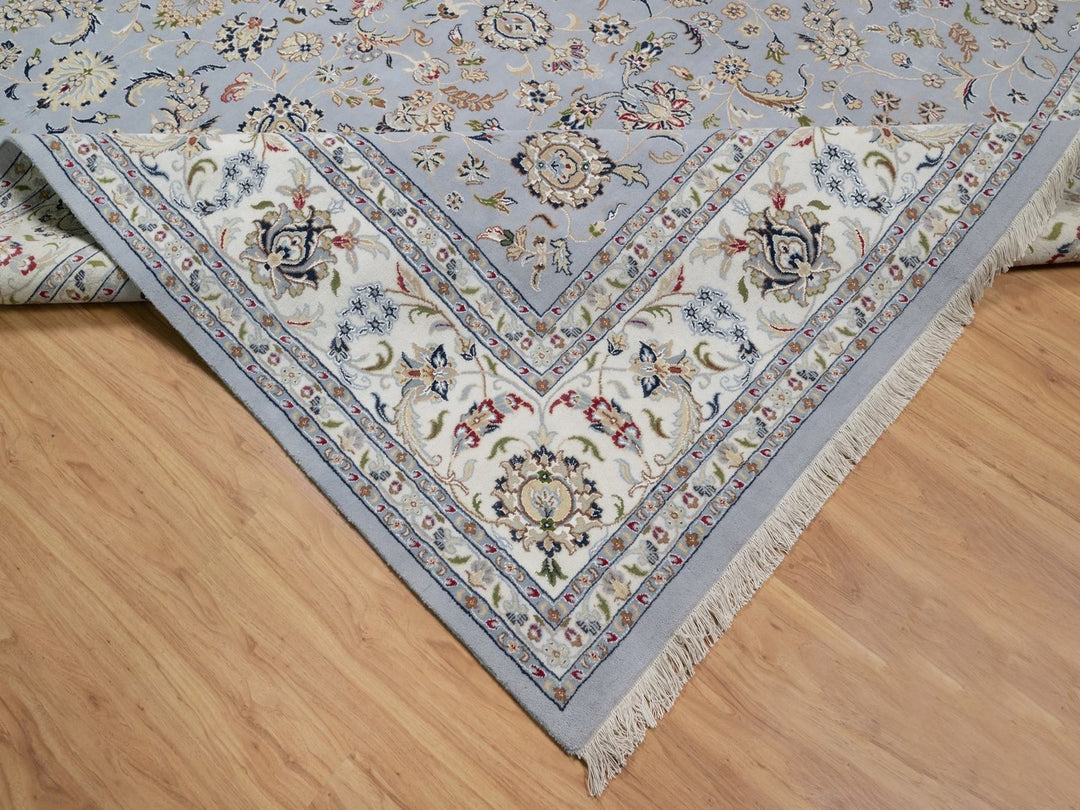 9'11" x 14'2" New Hand Knotted Blue Wool & Silk Rectangle Oriental Rug - MOA10291605