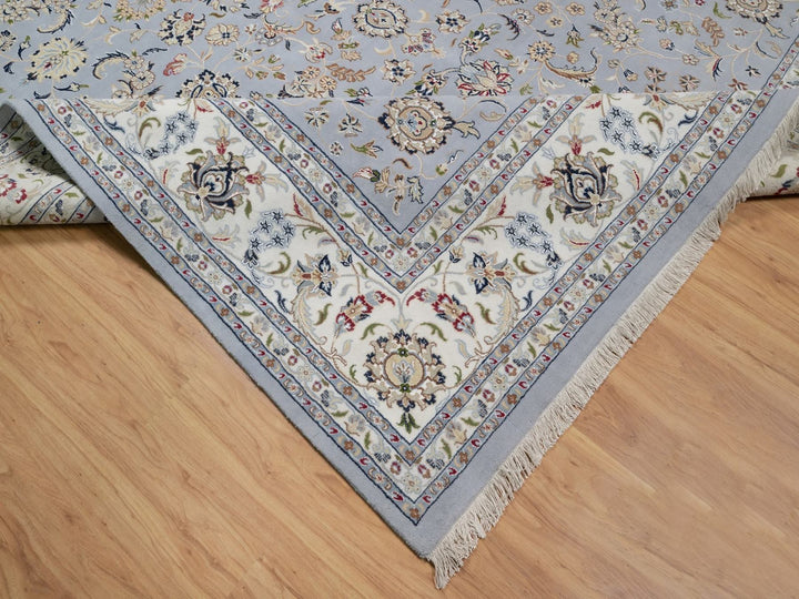 9'11" x 14'2" New Hand Knotted Blue Wool & Silk Rectangle Oriental Rug - MOA10291605