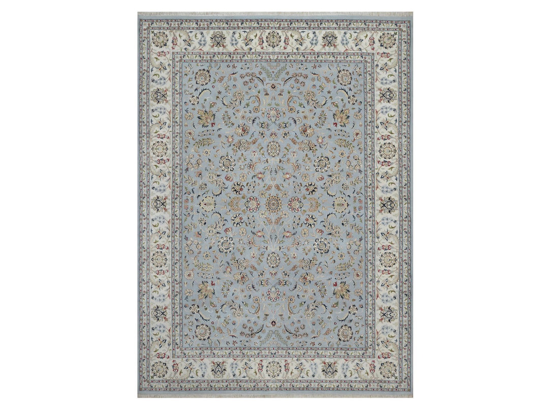8'10" x 12'1" New Hand Knotted Blue Wool & Silk Rectangle Oriental Rug - MOA10291607
