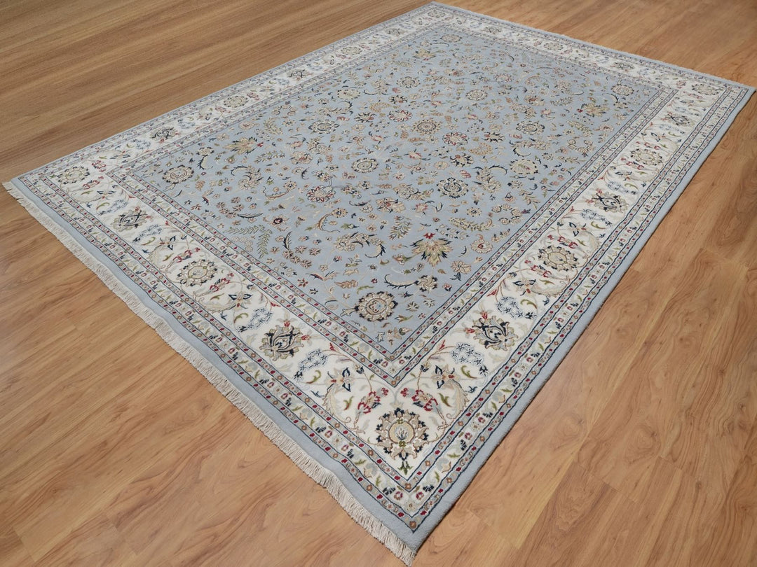 8'10" x 12'1" New Hand Knotted Blue Wool & Silk Rectangle Oriental Rug - MOA10291607
