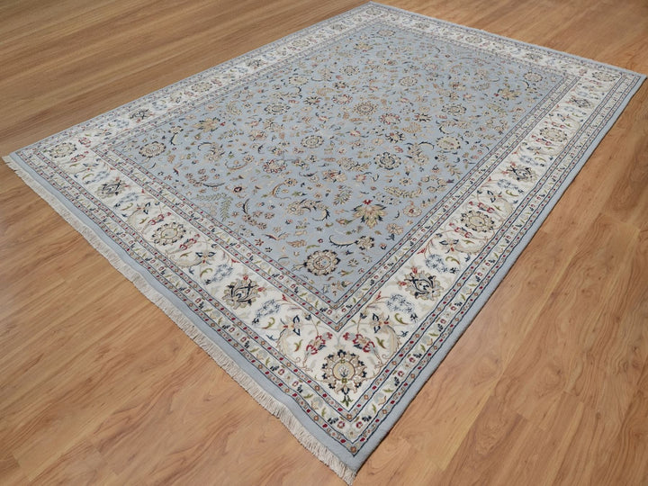 8'10" x 12'1" New Hand Knotted Blue Wool & Silk Rectangle Oriental Rug - MOA10291607