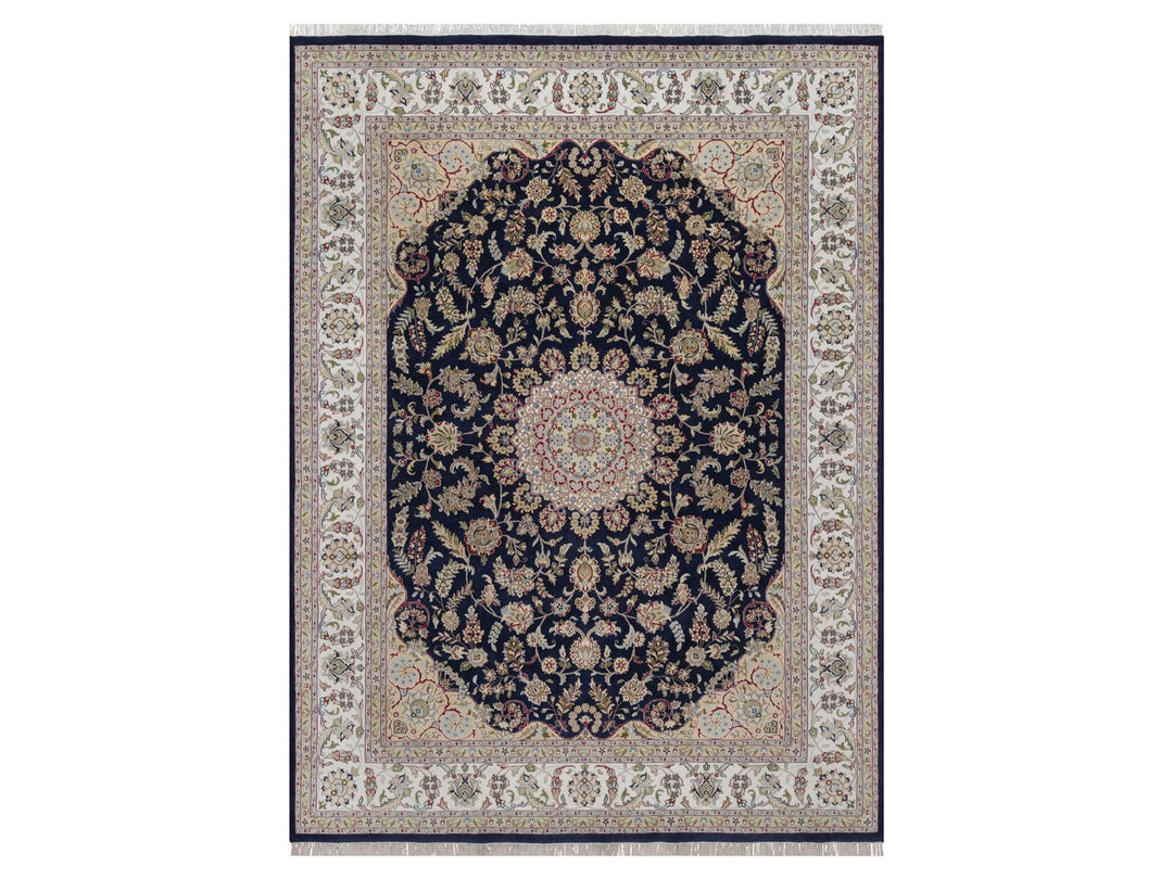 9'0" x 12'2" New Hand Knotted Blue Wool & Silk Rectangle Oriental Rug - MOA10291608