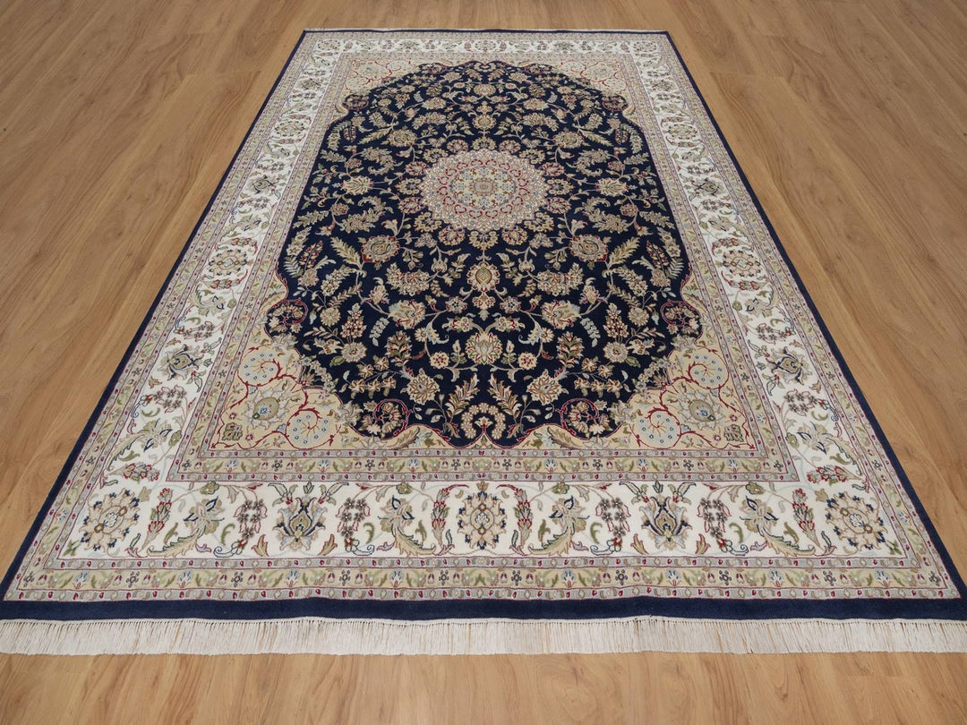 9'0" x 12'2" New Hand Knotted Blue Wool & Silk Rectangle Oriental Rug - MOA10291608