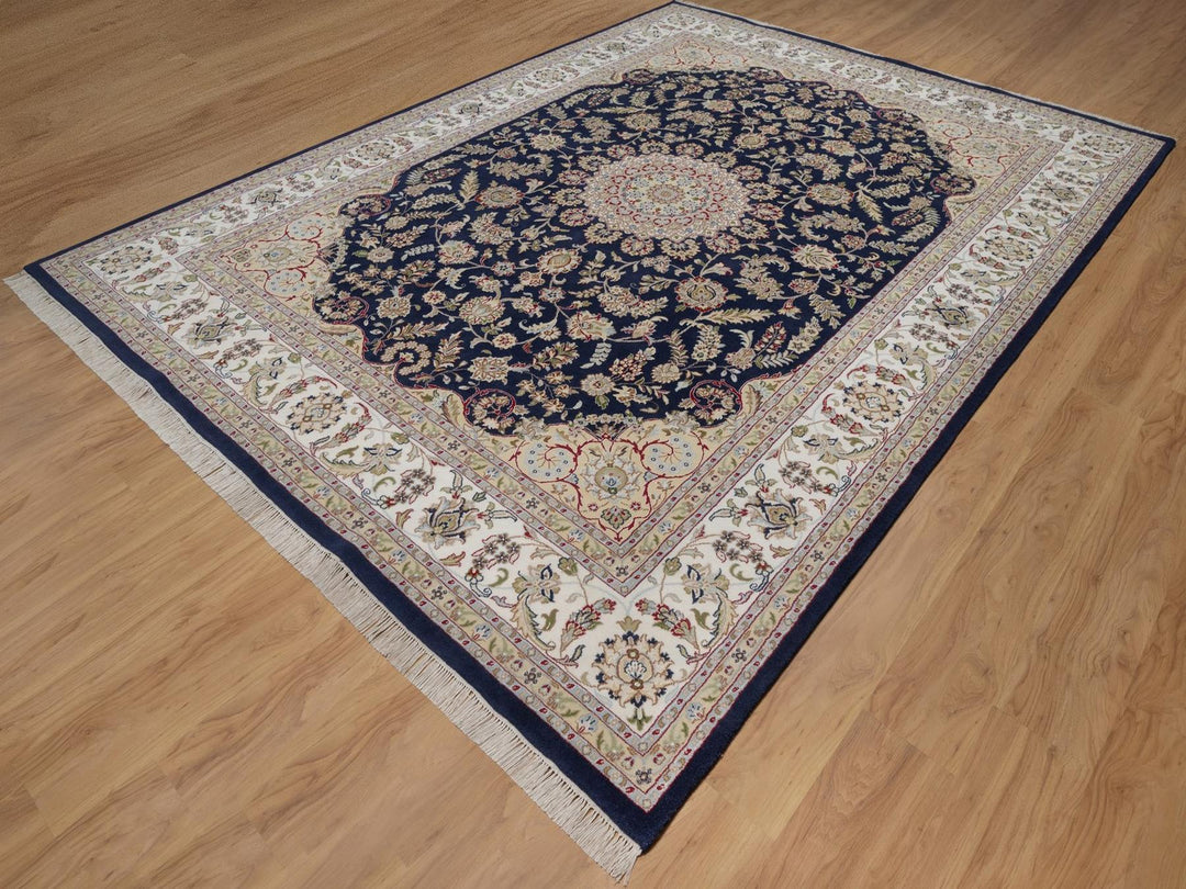 9'0" x 12'2" New Hand Knotted Blue Wool & Silk Rectangle Oriental Rug - MOA10291608