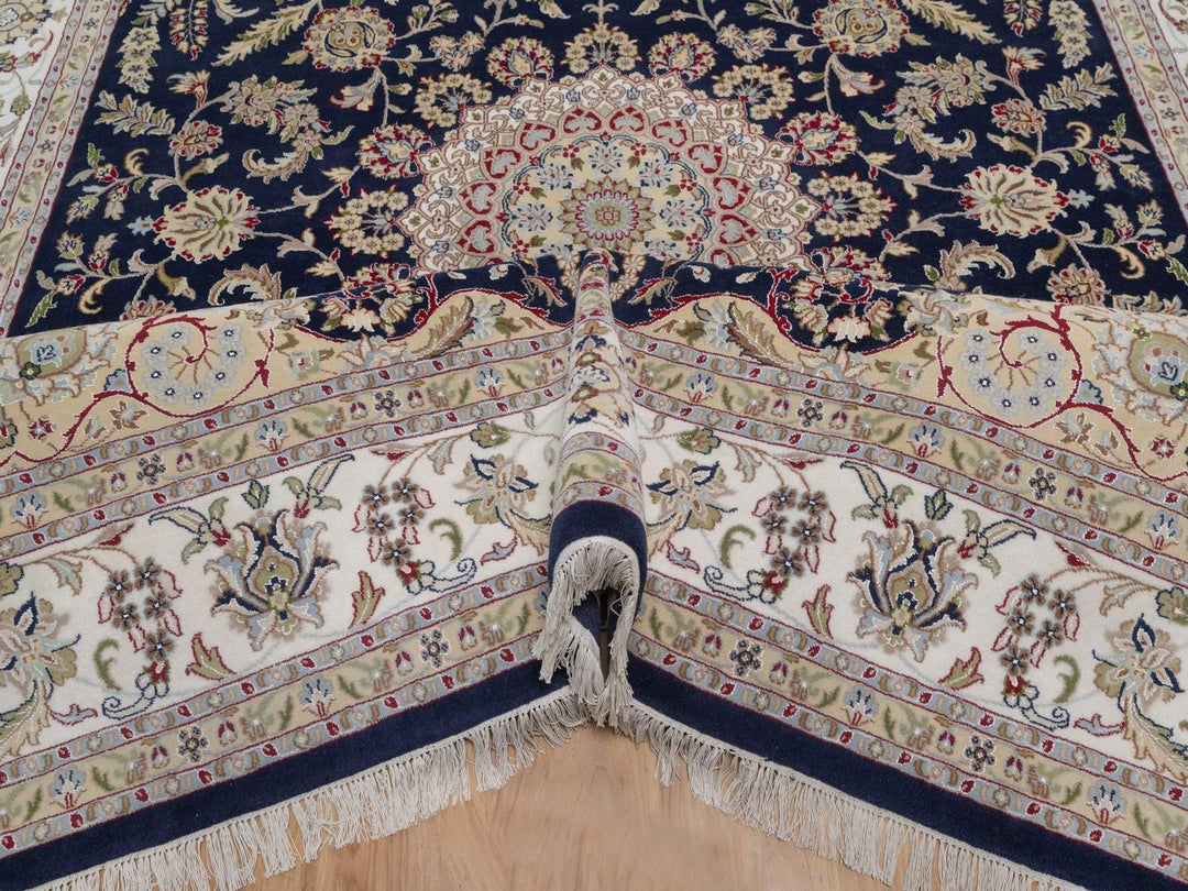 9'0" x 12'2" New Hand Knotted Blue Wool & Silk Rectangle Oriental Rug - MOA10291608
