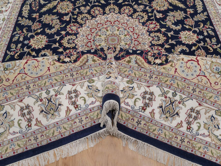 9'0" x 12'2" New Hand Knotted Blue Wool & Silk Rectangle Oriental Rug - MOA10291608