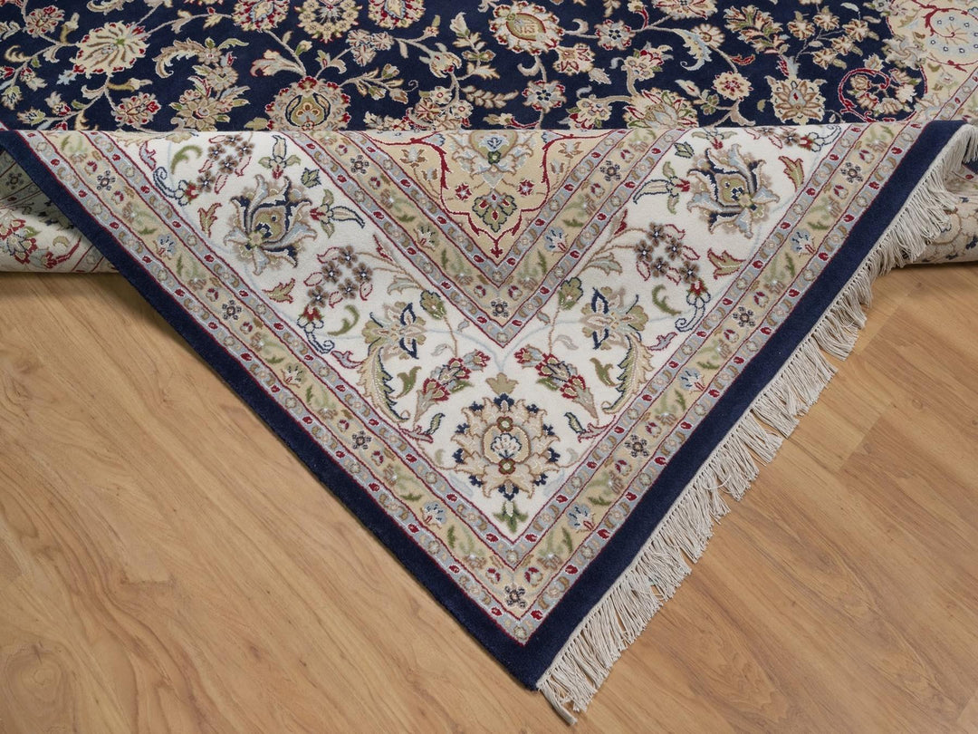 9'0" x 12'2" New Hand Knotted Blue Wool & Silk Rectangle Oriental Rug - MOA10291608
