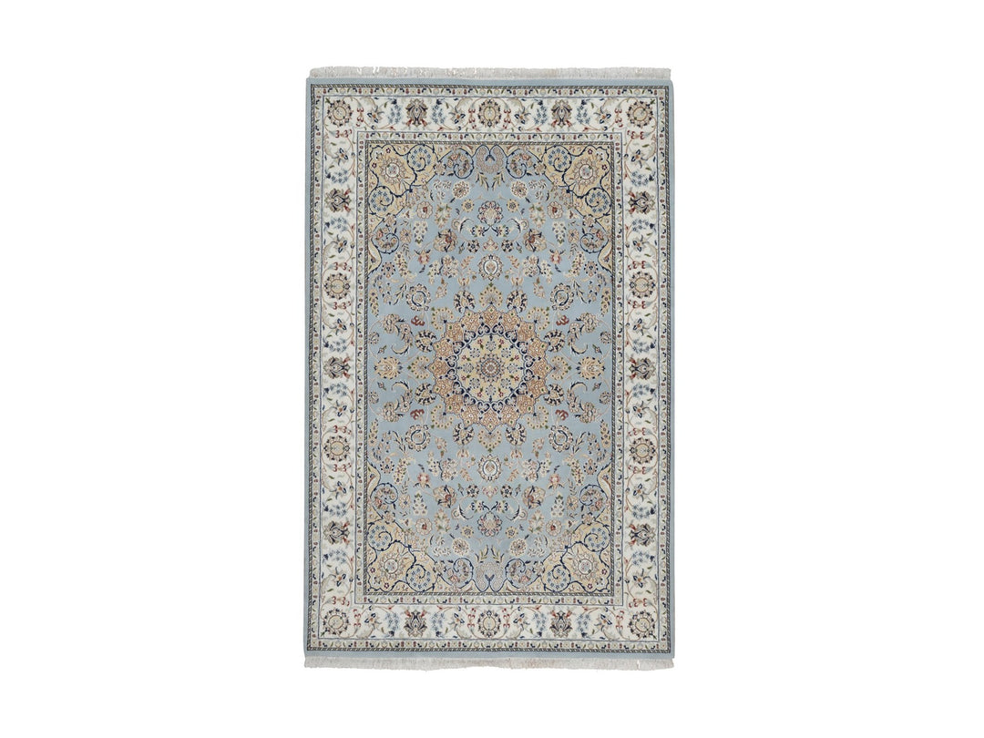 5'11" x 9'2" New Hand Knotted Blue Wool & Silk Rectangle Oriental Rug - MOA10291611