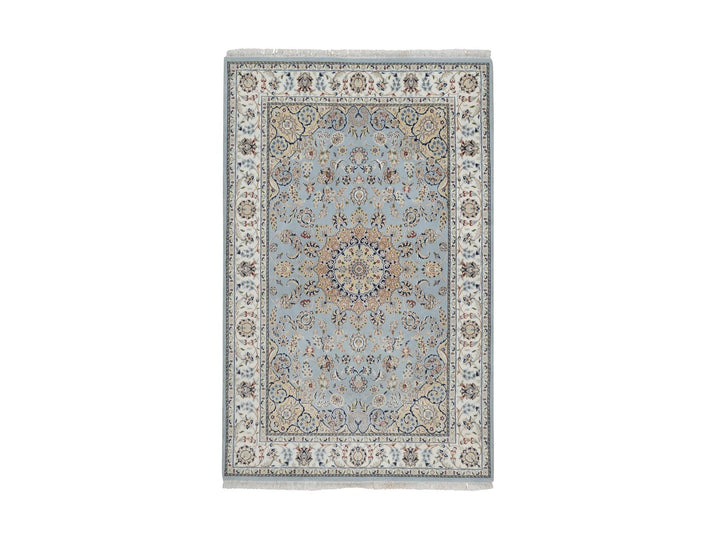 5'11" x 9'2" New Hand Knotted Blue Wool & Silk Rectangle Oriental Rug - MOA10291611