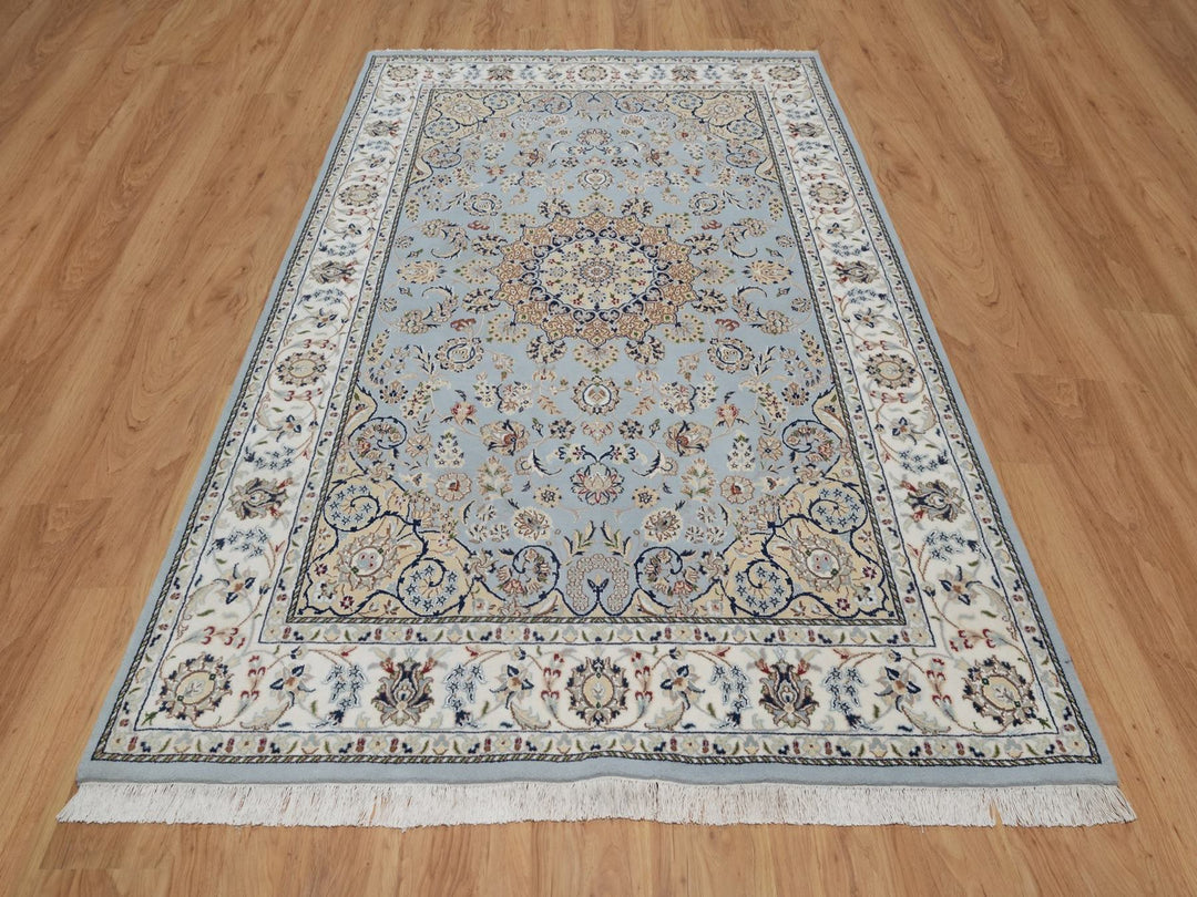 5'11" x 9'2" New Hand Knotted Blue Wool & Silk Rectangle Oriental Rug - MOA10291611