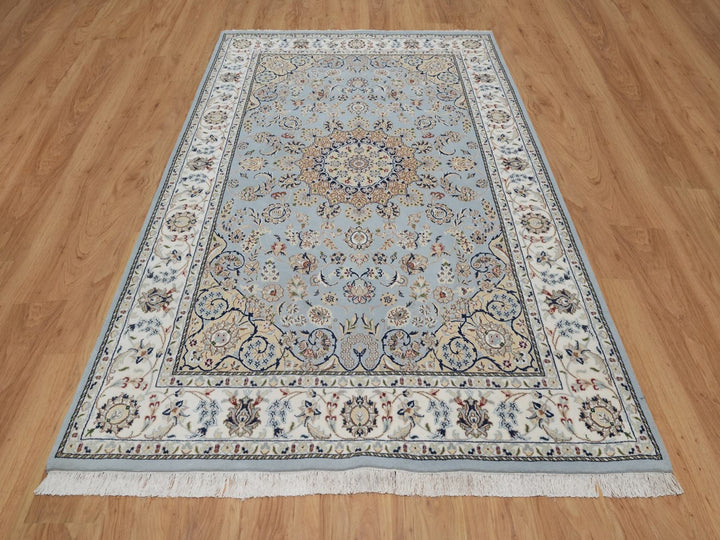 5'11" x 9'2" New Hand Knotted Blue Wool & Silk Rectangle Oriental Rug - MOA10291611