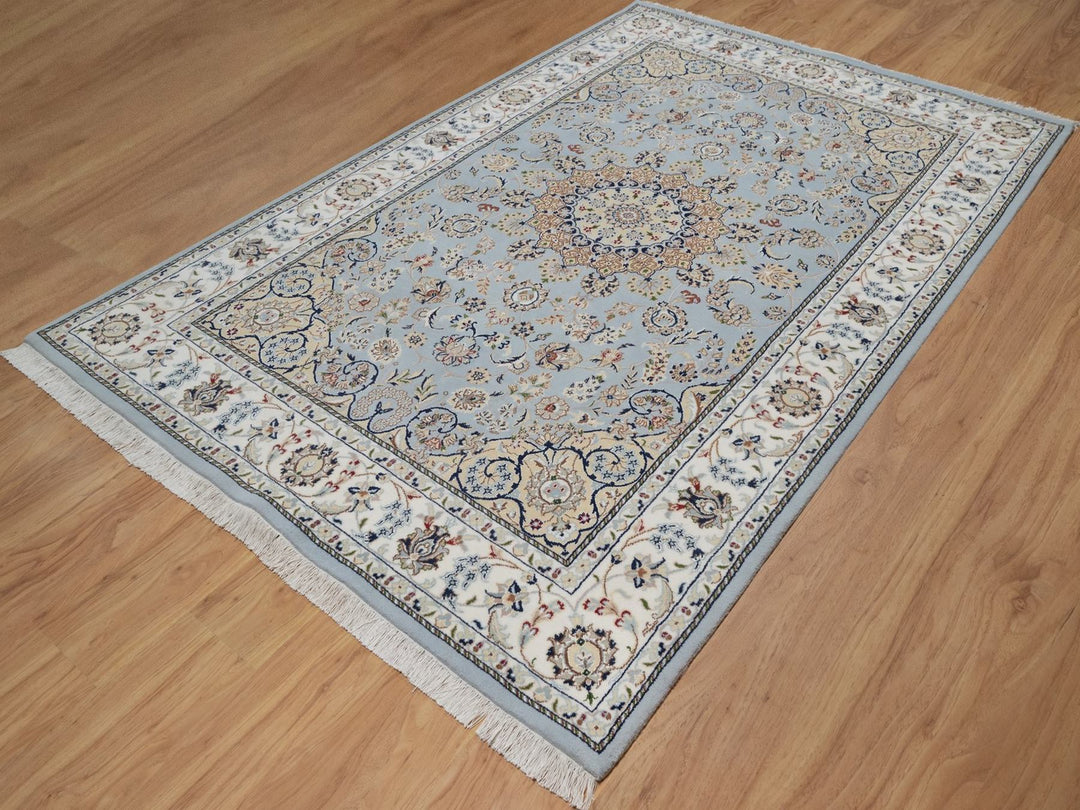 5'11" x 9'2" New Hand Knotted Blue Wool & Silk Rectangle Oriental Rug - MOA10291611