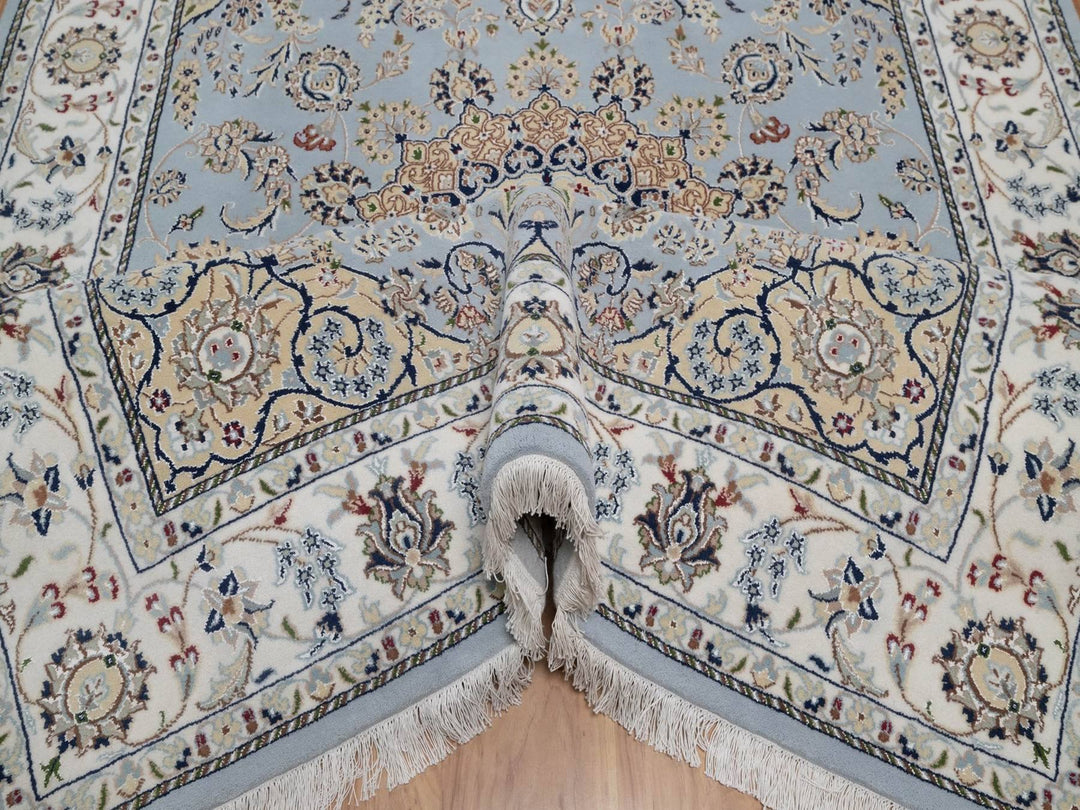 5'11" x 9'2" New Hand Knotted Blue Wool & Silk Rectangle Oriental Rug - MOA10291611