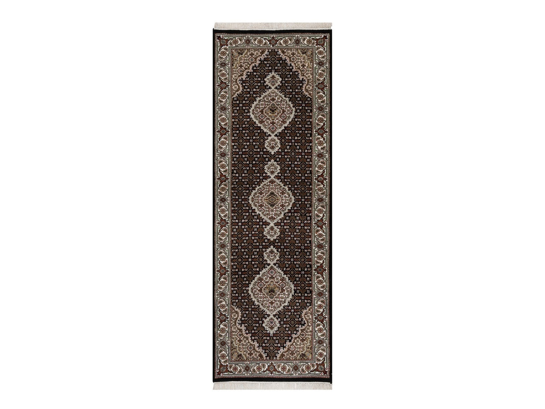 2'9" x 7'11" New Hand Knotted Black Wool Runner Oriental Rug - MOA10291612