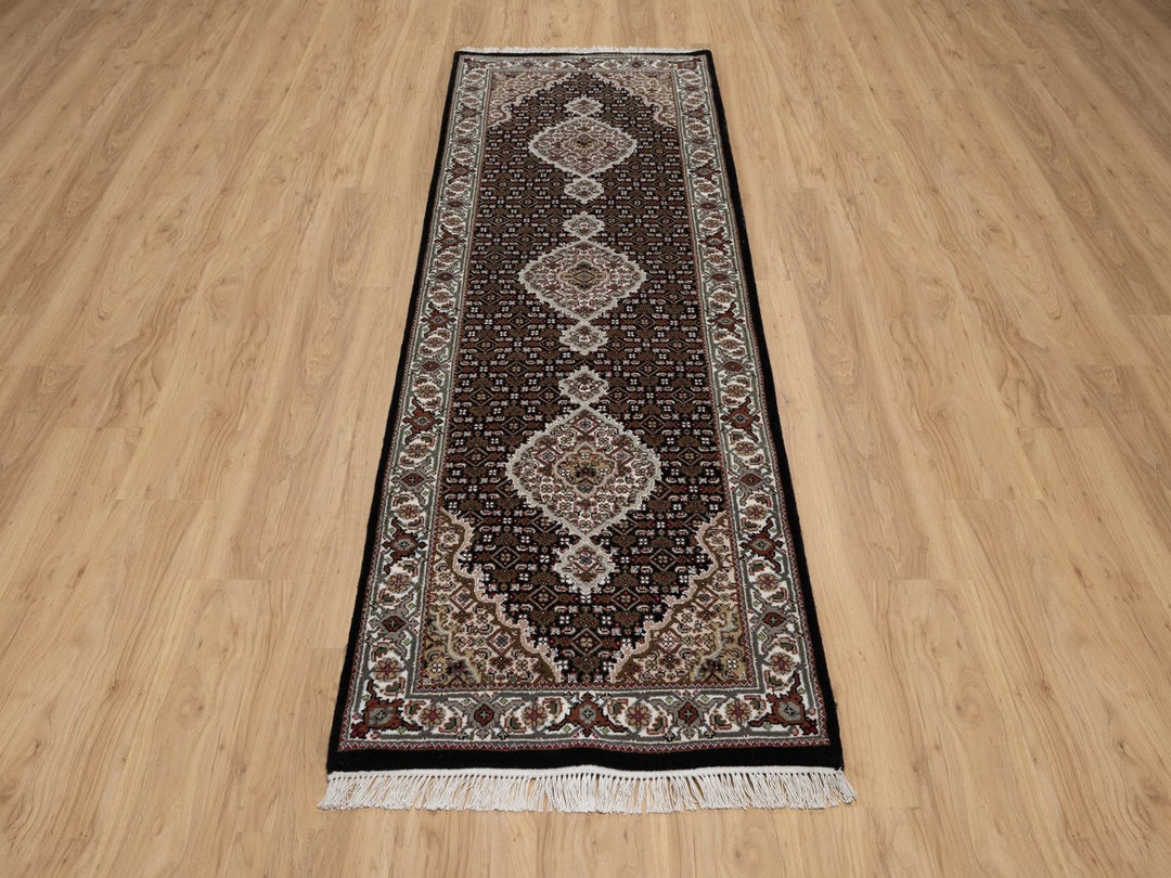 2'9" x 7'11" New Hand Knotted Black Wool Runner Oriental Rug - MOA10291612