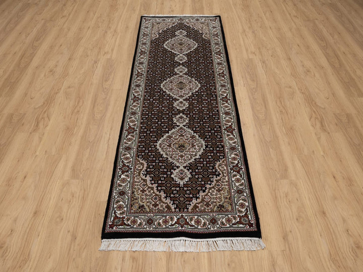 2'9" x 7'11" New Hand Knotted Black Wool Runner Oriental Rug - MOA10291612