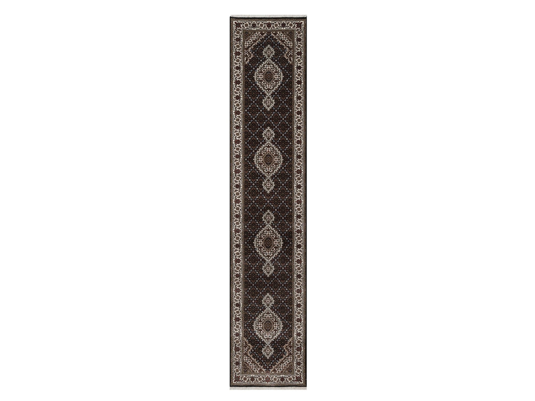 2'6" x 12'2" New Hand Knotted Black Wool Runner Oriental Rug - MOA10291613